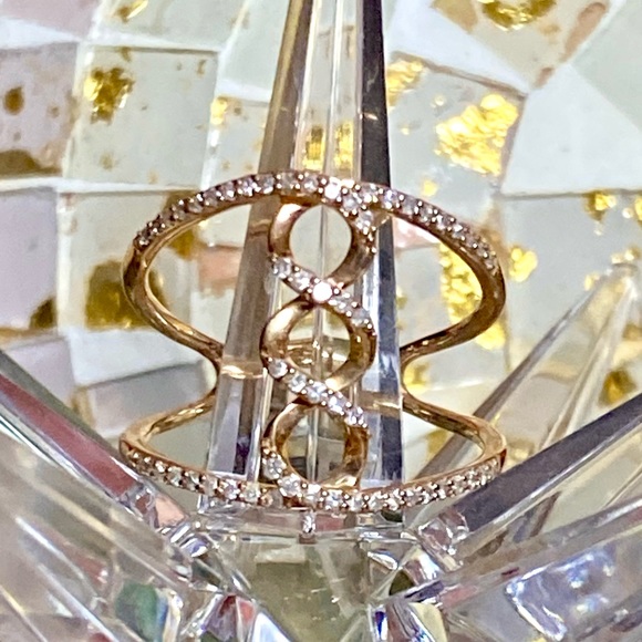 10k Yellow Gold 0.50 Carat Diamond Infinity Twist Double Row Open Band Ring - Picture 11 of 14